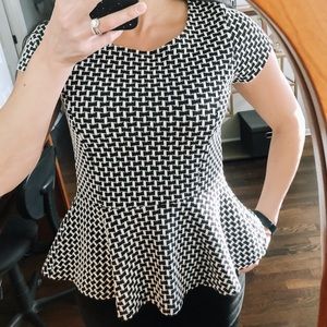 Black and White Short Sleeve Peplum Top